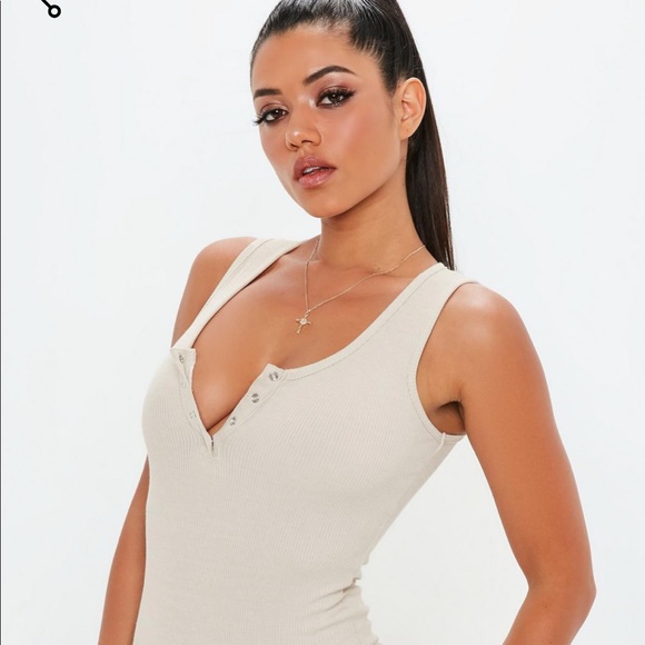 Missguided nude button front ribbed bodysuit - Picture 2 of 5